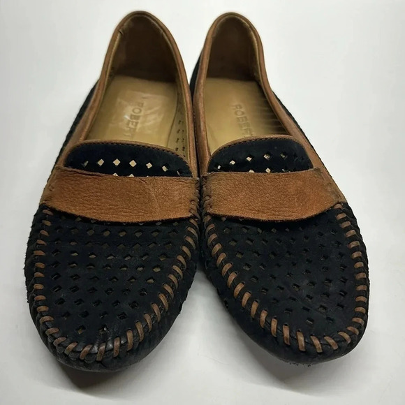 Robert Zur Penny Loafers Slip On Driving Moccasins Shoes Suede Black Tan US 8.5 - Picture 2 of 11